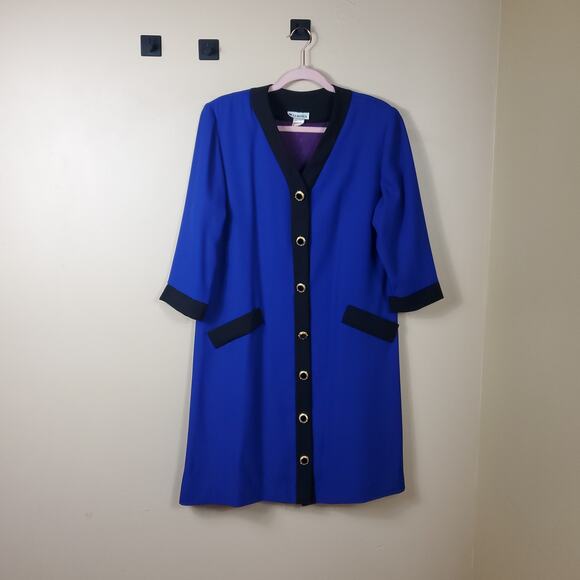 Vintage Elmora Blue Gold Button Front Long Line Jacket Size 12 - Picture 1 of 11